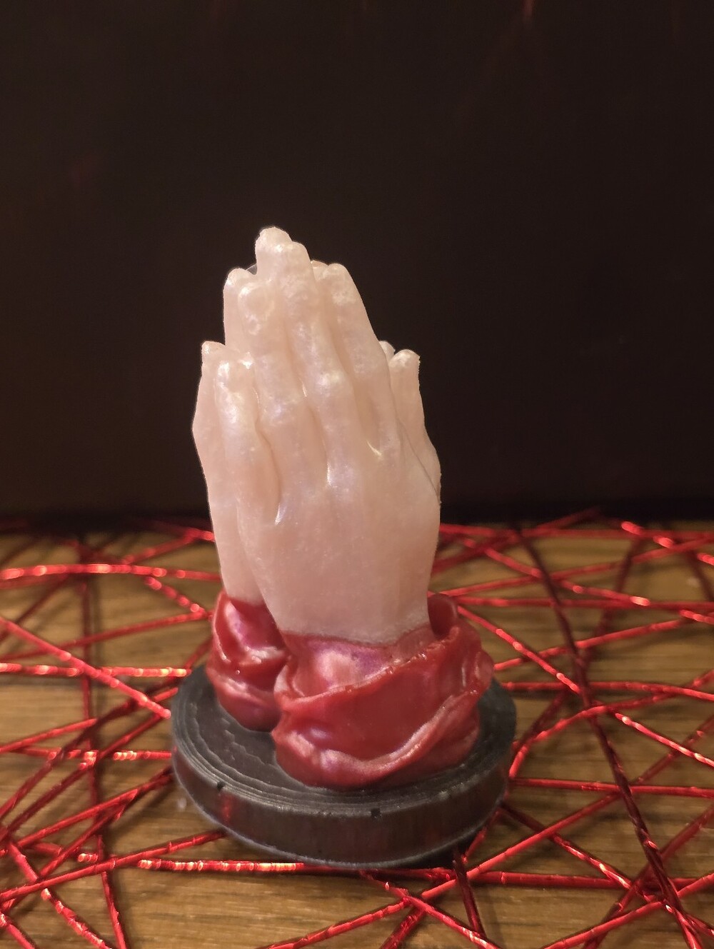 Pink Praying Hands Decorative Accent with Red Base